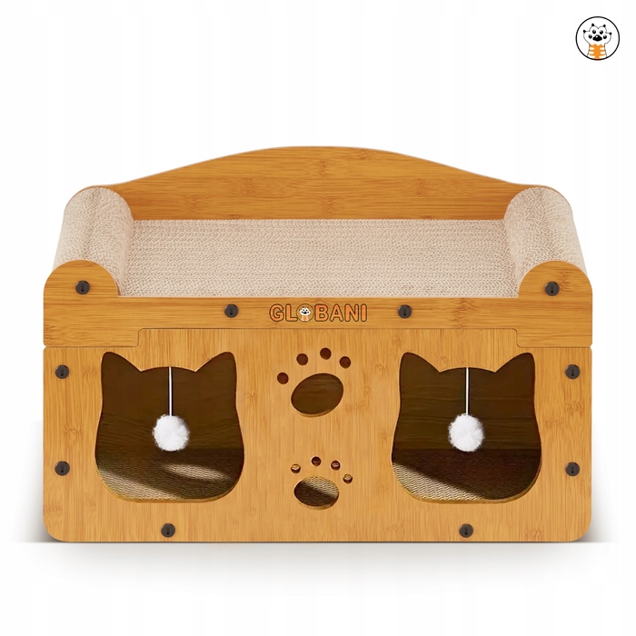 Дряпка для котів GLOBANI коричнева, картонна, до 60 см, з лежаком та іграшками