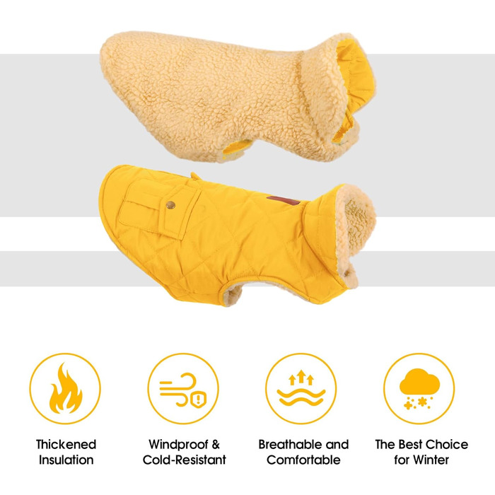 Зимовий теплий одяг для собак CITE TOILE - куртка з флісу для собак, з отвором для шлейки, жовта (M)