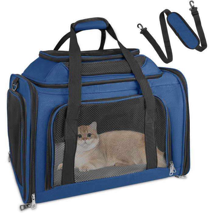 Транспортна сумка для кота/собаки TOFFCAEA, переноска для тварин, складана, 6 кг, для середніх собак та котів (Блакитний, 43 x 28 x 28 см)