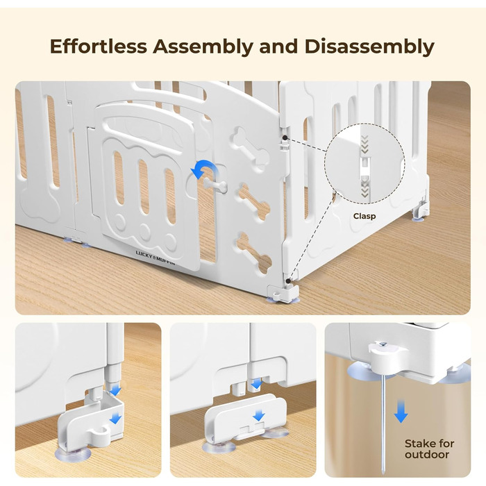 Клітка для собак LUCKY MUFFIN для бігу, 8 панелей, легка, портативна та довговічна, з дверцятами, з неслизького пластику, для внутрішнього та зовнішнього використання, безпечна, легко збирається, для собак малих та середніх порід