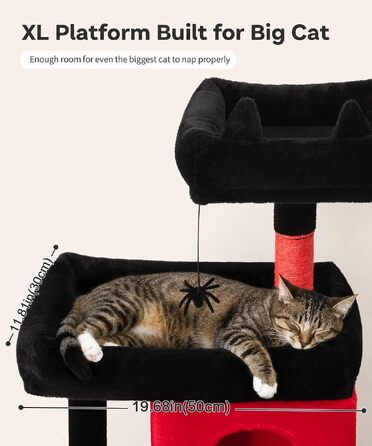 Комплекс для котів Kratzbaum XL 173 см: Дряпка-стовпчик з печерами, платформами, кошиком та іграшками (PMT02DG, Чорний+Червоний)