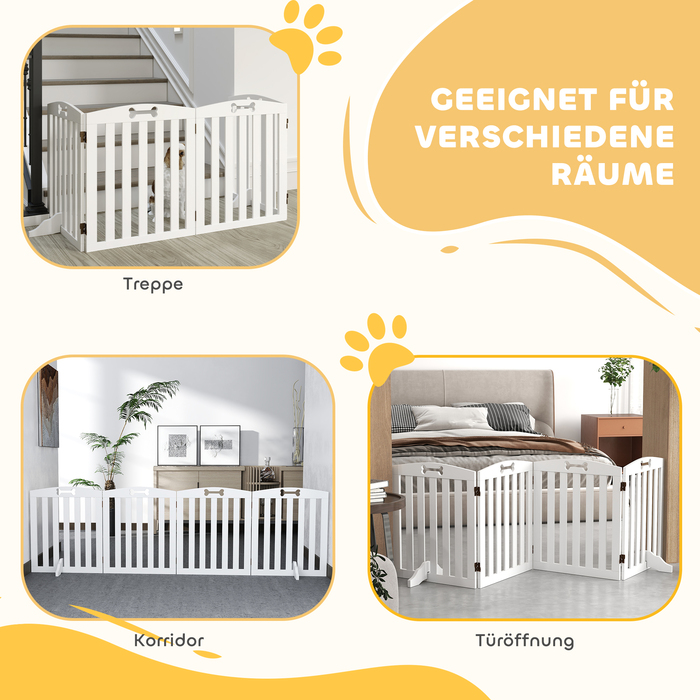 PawHut Barrier Dog 4 частини, 207,5 x 61 см складний дверний щиток з 2 опорними ніжками, окремо стоячі ворота для собак, сходові ворота для собак середнього розміру, для передпокою, сходи, білий | Аосом
