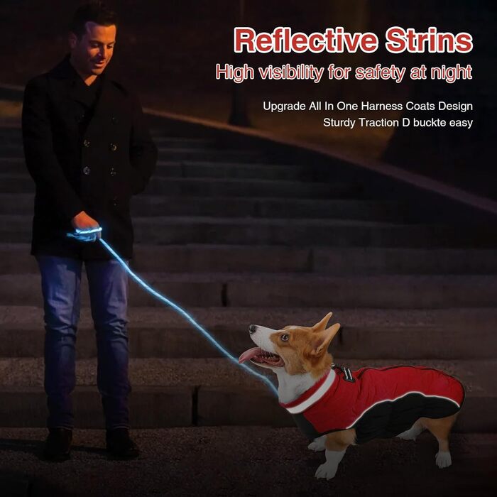 Зимова куртка для собак, водовідштовхувальна, тепла, м'яка, вітрозахисна. Куртка для собак з кріпленням для повідка, світловідбиваючі елементи, застібка-блискавка, регульована блискавка для маленьких та середніх собак (зелена, червона, XL)