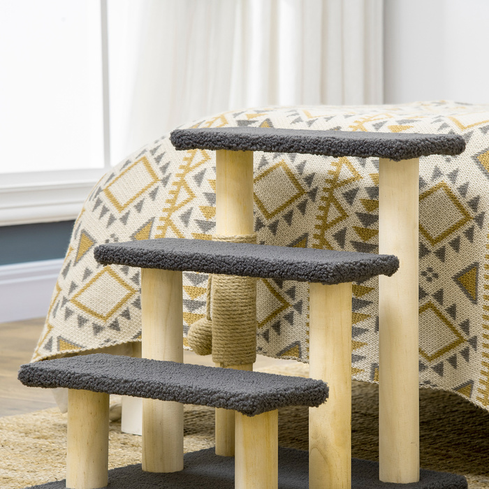 PawHut 3 сходинки Cat Stairs 48H см Сходи для домашніх тварин з тедді тканиною для маленьких кішок сірого кольору, ідеально підходять для людей похилого віку та дрібних порід