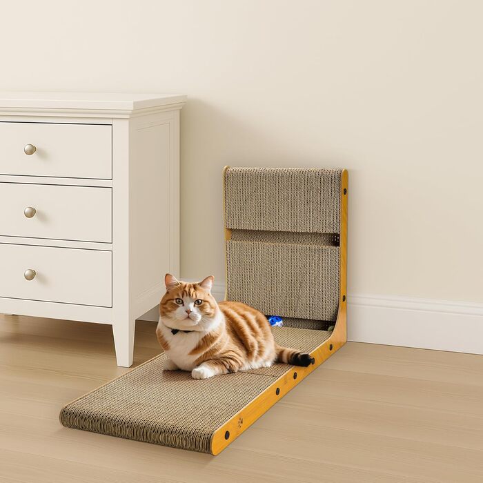 Кігтеточка для котів, 70 см, L-подібна конструкція, з іграшками, щільне гофрокартон, для захисту стін та диванів