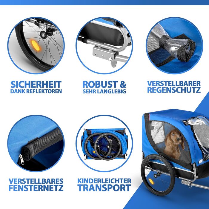 Причіп для велосипеда з захистом від дощу, для собак до 40 кг, складання, блакитний