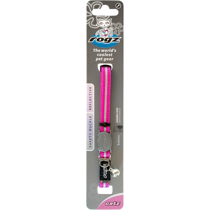 Нашийник для котів Rogz Reflektive Pink Rose Small з самовідкривним застібкою та дзвіночком, регульований, для більшості порід