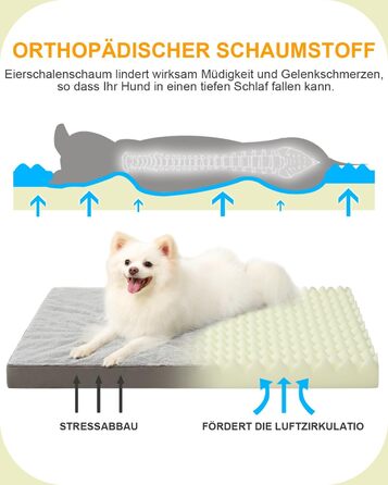 Ортопедичне ліжко для собак великих порід KSIIA, 91x68 см, знімний ковпак, двостороннє, сіре, 75x47x7 см