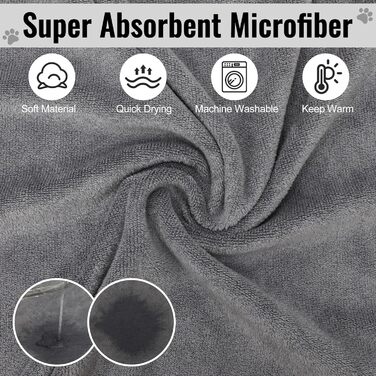 Рушник для собак HezzLuv: ультрапоглинаючий, з мікрофібри, для швидкого висушування, сірий