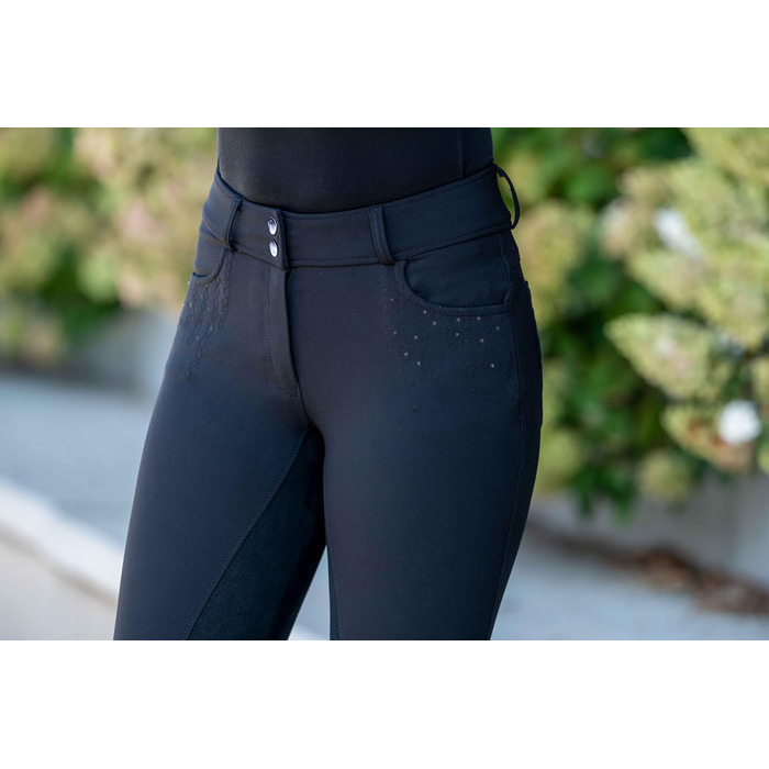 Брюки для верхової їзди HKM Savona, чорні, з деталями зі стразів та Alos-покриттям, розмір 40