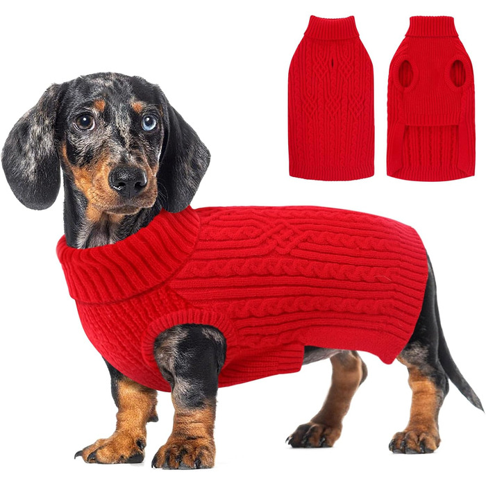 Пуловер для собак AOFITEE для маленьких порід, такса, мопс, мальтипу, з коміром-стійкою, теплий зимовий пуловер, червоний, розмір S