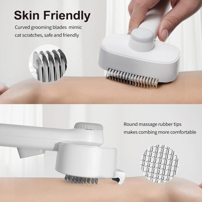 Щітка для котів 2-в-1 з кнопкою вивільнення, для довгошерстих та короткошерстих котів, видалення підшерстка, зняття ворсу (біла)