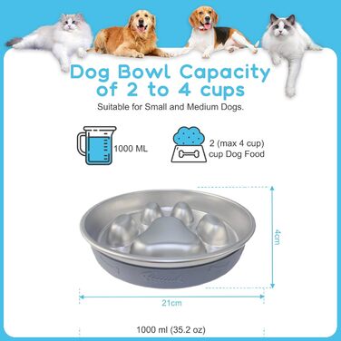 Антиблінковий набір для собак з нержавіючої сталі 304, 1л. Набір проти швидкого поїдання, металевий набір для собак середніх та великих порід, котів, з антиковзною силіконовою підкладкою, 21 см