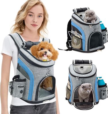 PETCUTE Рюкзак для собак та котів, дихаючий, з внутрішнім ремінком безпеки, регульований, з бічними кишенями, для подорожей, прогулянок, велопоїздок (Блакитний)