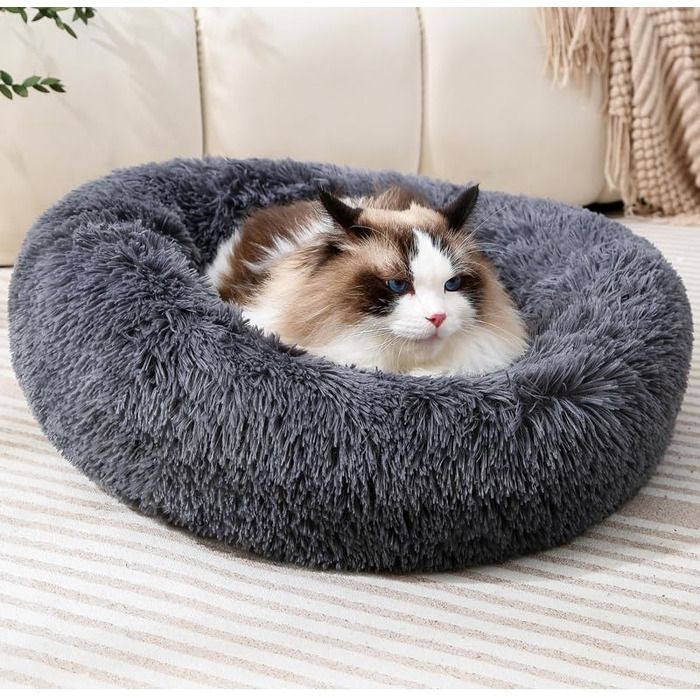 Кругліше плюшеве ліжко-пончик для собак та котів, маленьке, неслизьке, тепле та затишне, для тварин до 5 кг, розмір 43x43x12 см