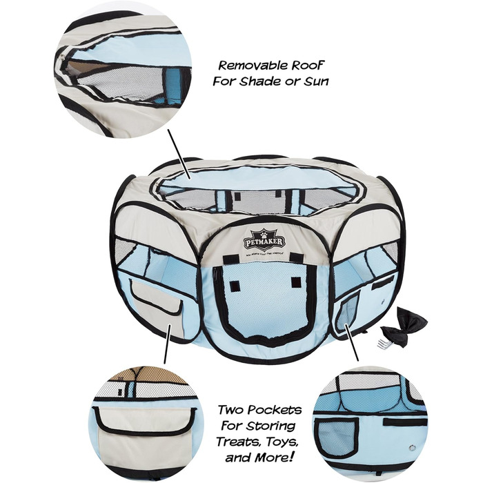 Клітка-будка для тварин Petmaker Pop-Up, блакитна, діаметр 96,5 см, 61 см, з переносною сумкою