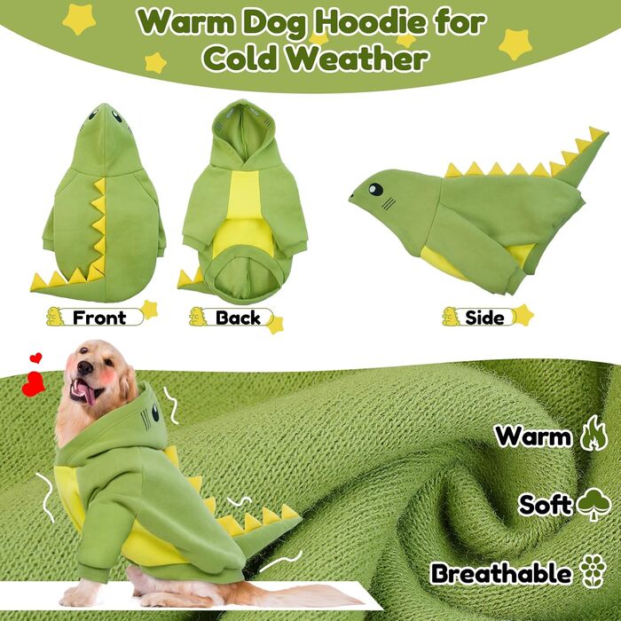 Теплий костюм для собак великих порід, динозавр, фліс, костюм на осінь/зиму, зелений, френч-бульдог, флісовий капюшон