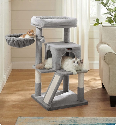 Великий кігтеточка-платформа 2в1 для котів, стійка рампа, світло-сіра, 96 см, Feandrea