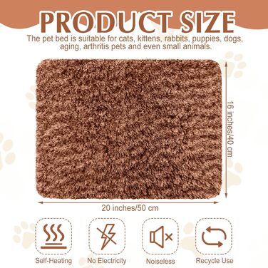 Самогріюча котяча ковдра Photect: тепла та зручна для вашого улюбленця. 40 x 50 см, темно-коричневий колір, легко прати.