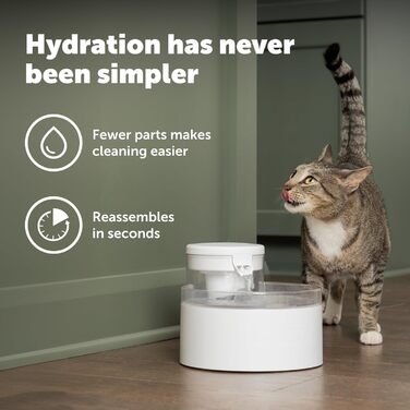 Автоматичний фонтан для котів і малих собак PetSafe Viva, 1,8 л, тиха помпа, фільтр, легке очищення, для дому