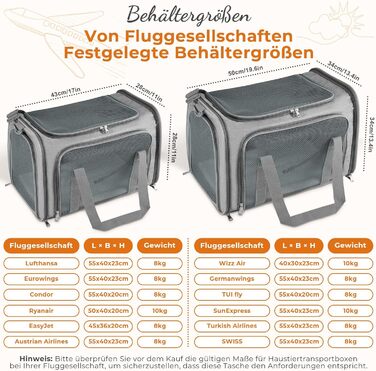 Сумка-переноска для котів і собак до 8 кг, складна, з плечовим ременем, сіра, 50x34x34 см