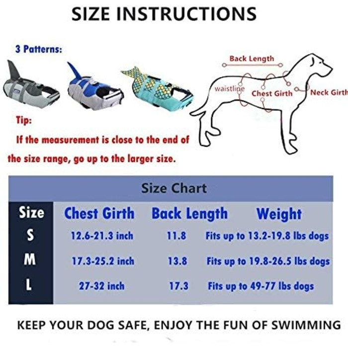 Жилет для плавання собак, жилет для початківців, регульована шлейка та рятувальний ручка (Hai, M)