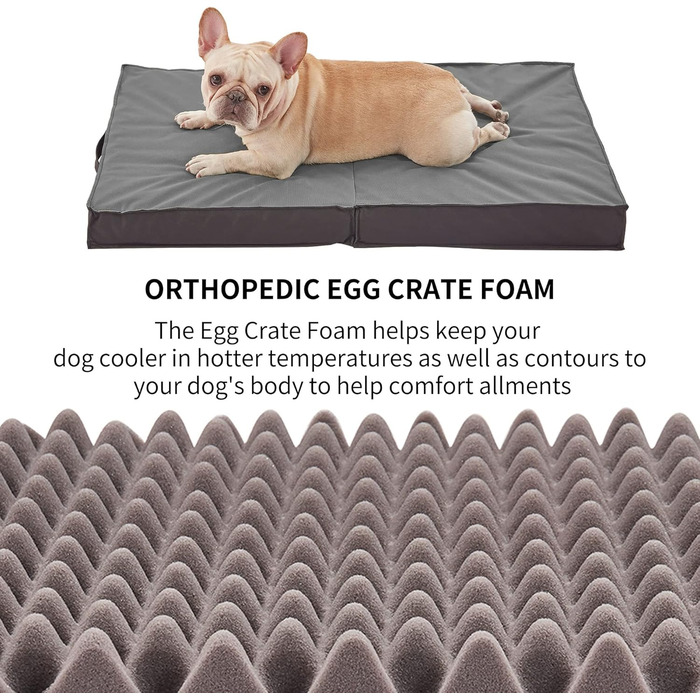 Ортопедичне собаче ліжко для великих собак, вологостійке, знімний чохол, складане, 104.1 см, для будь-якої погоди (Сірий, X-Large)