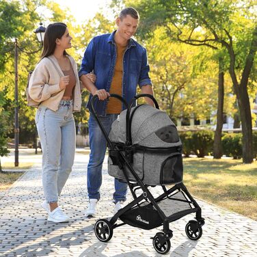 Візок для собак YITAHOME - переносна коляска для маленьких собак та котів (до 15.9 кг), сірий