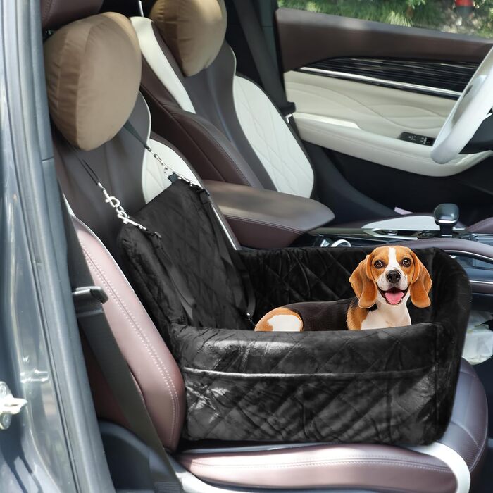 Автокрісло для собак: чорне, 40x40x35 см, для маленьких та середніх порід, з 2 ременями кріплення