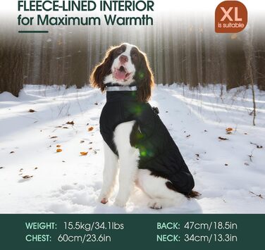 Куртка для собак Kuoser, тепла зимова водонепроникна куртка для великих собак, чорна (3XL)