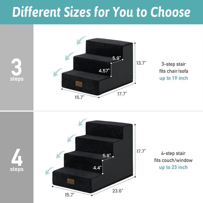 Сходинка для собак маленьких порід, 4 сходинки, 45 см, знімний чохол (чорний, 60x45x45 см)
