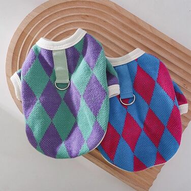 Пуловери для собак - 2 шт. (Такса), святкові в клітинку, з кільцем для повідка, для цуценят та середніх собак (Large)