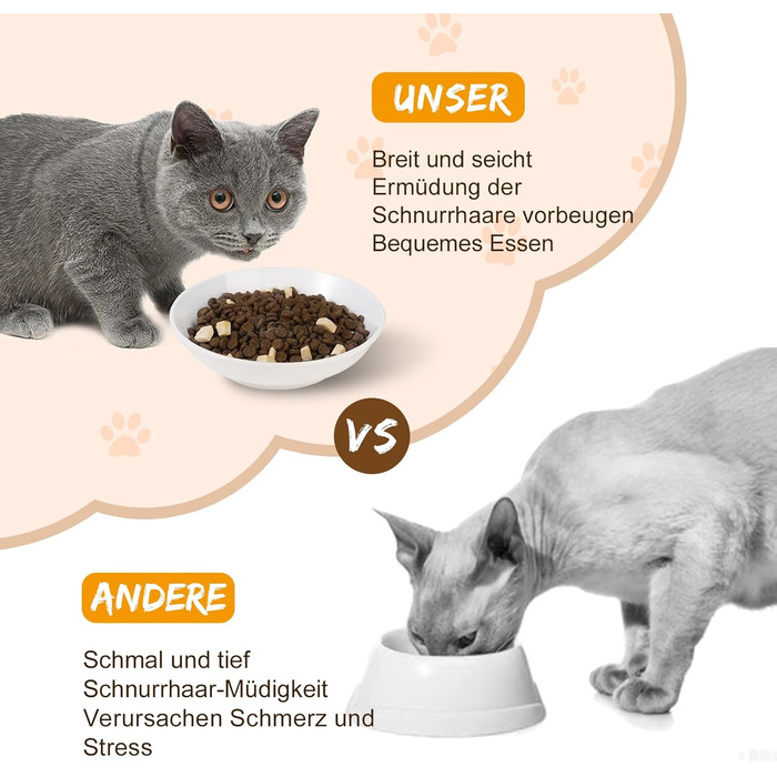 Набори мисок для котів з кераміки Katzennapf Set - 6 шт. Миски для корму для котів у мінімалістичному стилі, широкі, плоскі, зручні для вусів, мікрохвильові та придатні для миття в посудомийній машині, 250 мл, білі