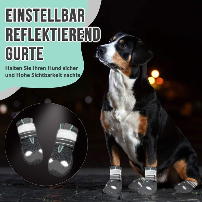 Чоботи для собак, захист подушечок лап, 2 шт., дихаючі, з неслизькою підошвою та світловідбиваючим кріпленням, для маленьких, середніх та великих собак, для спорту на відкритому повітрі (Чорний, розмір 8) A1-Чорний-дихаючий (2 шт.) (#2: Ширина 4.1-4.6 см,