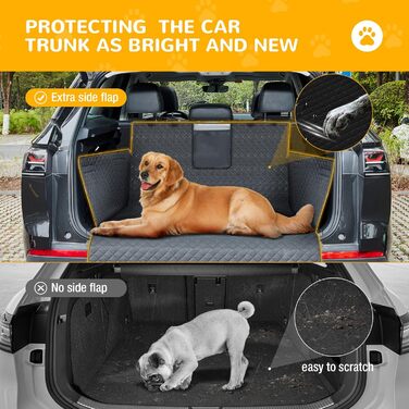 Захист для багажника автомобіля для собак: водовідштовхуючий і стійкий до подряпин килимок з захистом бокових панелей та краю багажника. Легкий у догляді та міцний.