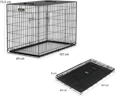 Zoomundo XXL клітка для собак, металева переноска 121x74x81 см, складаний вольєр з пластиковим піддоном, чорний