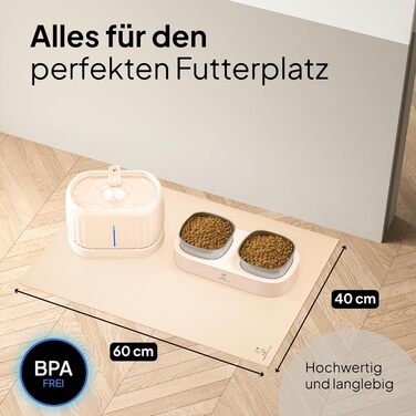 Підкладка під миску для кота Pretty PAW® 60x40 см - аксесуар для фонтану та миски Pretty Paw | нековзна та водонепроникна, захист підлоги (Бежевий, широка)