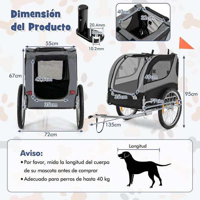 Фahrradanhänger GYMAX: візок для собак з трьома входами, до 40 кг, сірий