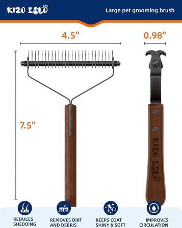 Гребінець для собак та котів з подвійним гребінцем, великий розмір, для видалення ковтунів, догляд за шерстю, середньо- та довгошерсті тварини, дерев'яна ручка (чорна)