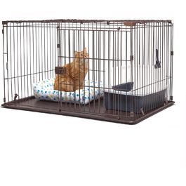 Клітка для собак та котів Iris Ohyama STS-1200TY з дахом та дверима, коричнева, 66 см, з колесами, для собак та кошенят, для використання в приміщенні та на вулиці