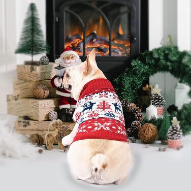 Пуловер для собак на Новий рік, теплий в'язаний пуловер з візерунком (сніжинка-олень), розмір L