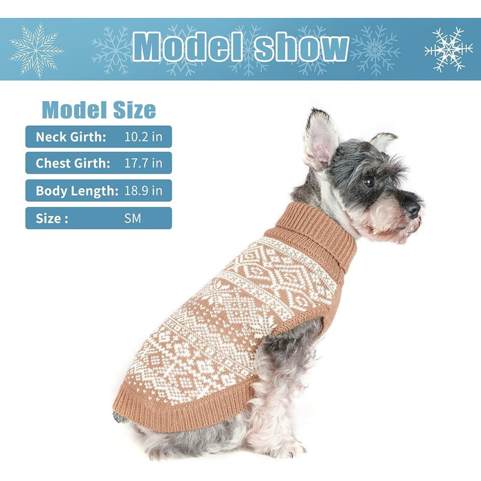 Теплий зимовий пуловер для собак та котів Bingpet з малюнком сніжинок, бежевий (M)