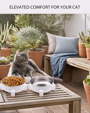 Миски для котів та собак з нержавіючої сталі, антиковзкі, підняті, 2 шт. (Білий)