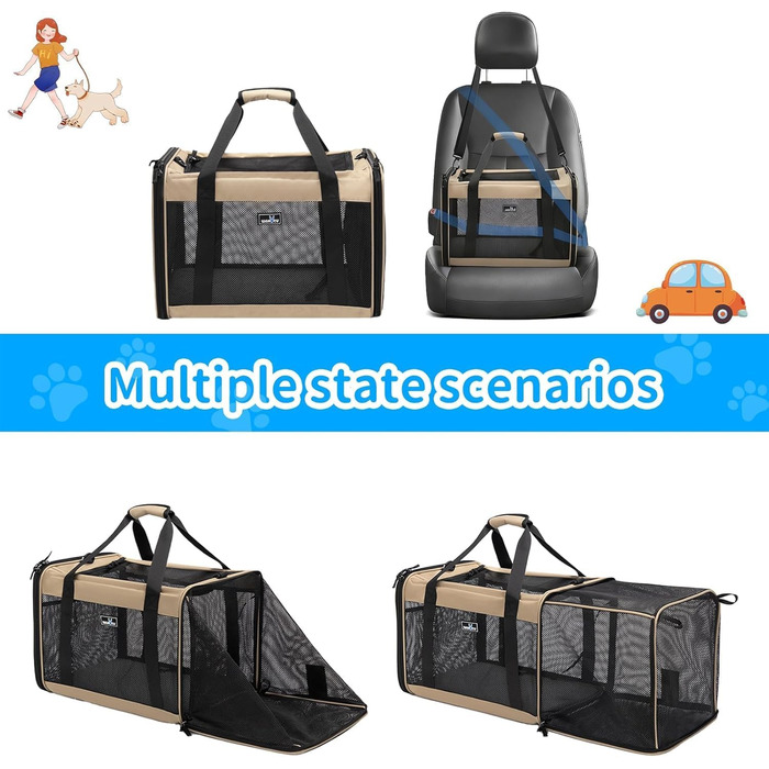 Розширювана переноска для домашніх тварин Wakytu для собак та котів, велика сумка для подорожей з 5 сітчастими вікнами (Коричнева, L)