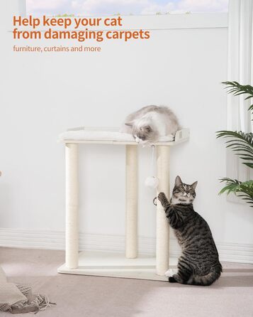 Котячий будиночок-колонна FourFurPets з сизалю, 67,8 см. Ідеально для кішок, велика платформа, три стовпчики для заточування кігтів, білий колір