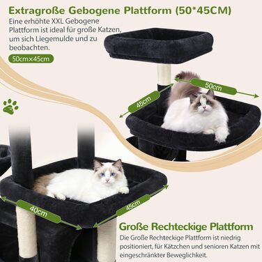 Комплекс для котів Globlazer XXL 192 см з двома печерами, сізалевим стовпом, платформами для великих котів (до 5) темно-сірий