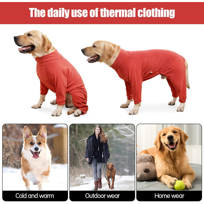 Зимовий теплий костюм для собак, піжама-комбінезон, теплий одяг для великих та середніх собак, м'який, для холодної погоди, блакитний (3XL, помаранчевий/червоний)