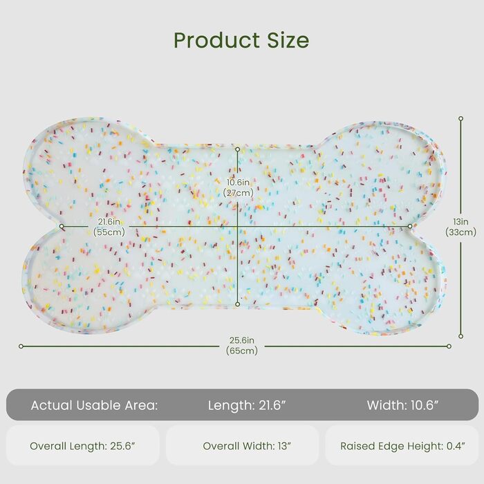 Килимок для годування собак та котів, силіконовий, з підвищеним бортиком, неслизький, водонепроникний, для цуценят та кошенят, підходить для собак та котів середніх розмірів, білий, 65х33 см