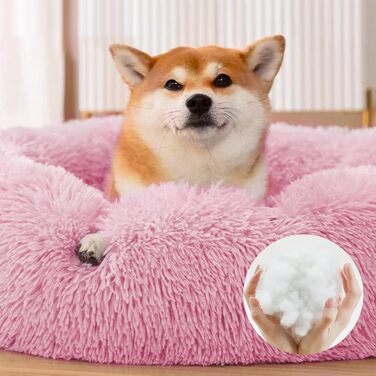 М'яке ліжко для собак та котів, зручне та тепле, дозатор стискання, прання, пончик, для маленьких та середніх собак та котів (L(70 см), 70см, рожеве)