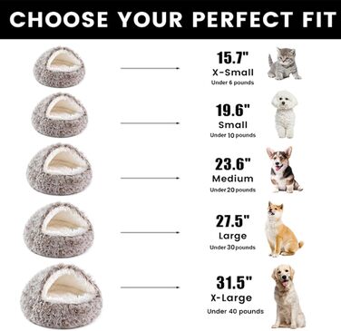 Кругле собаче ліжко NOYAL з капюшоном для маленьких та середніх тварин – плюшеве, м'яке, заспокійливе ліжко-будиночок для котів та собак (XLarge 31.5", Колір: коричневий)